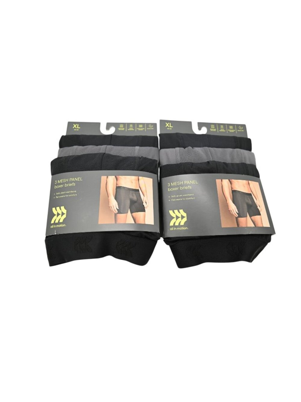 NIP All in Motion Lot of 2 3 Pack Mesh Panel Boxer Briefs Sz XL Black Gray